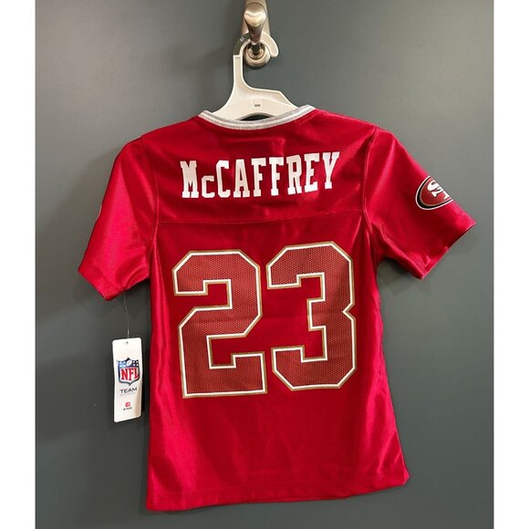 NEW Girls Medium 7/8 NFL SF 49ers McCaffrey #23 Red Jersey Official Team Apparel - Picture 1 of 4